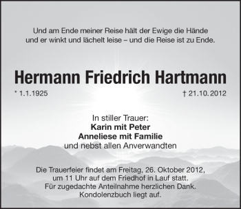Traueranzeige von Hermann Friedrich Hartmann von Pegnitz-Zeitung